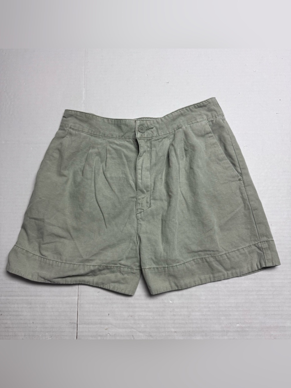 Joie Pleated Shorts High Waisted Faded Cactus Green Cotton Linen Blend Size: S